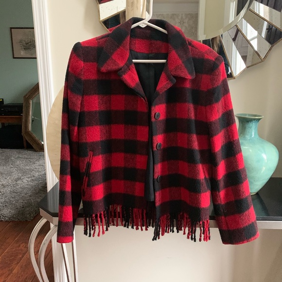 Elliott Lauren Sweaters - Buffalo check fringe button down jacket sweater